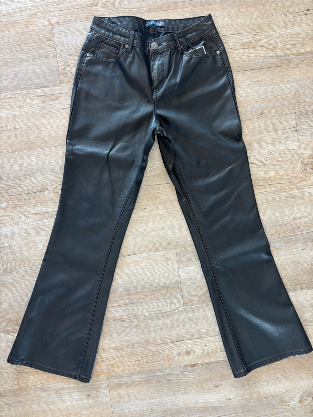 one 5 one Dark Brown Flared Vegan Leather Jeans